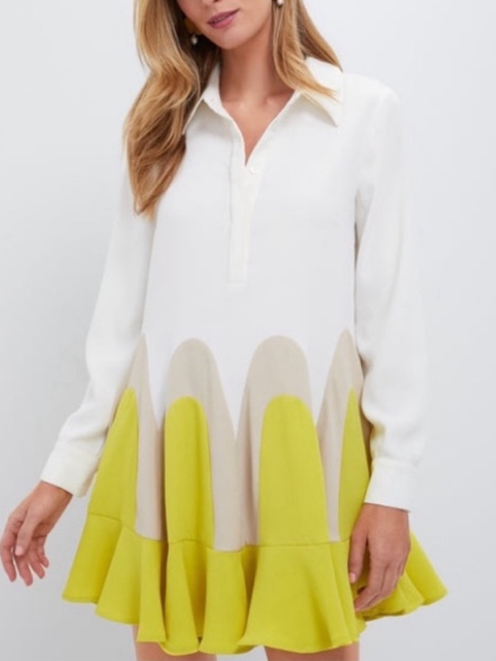 Tuckernuck Canary Flounce Nadia Dress XXS Ivory Yellow Swing Mini Dress